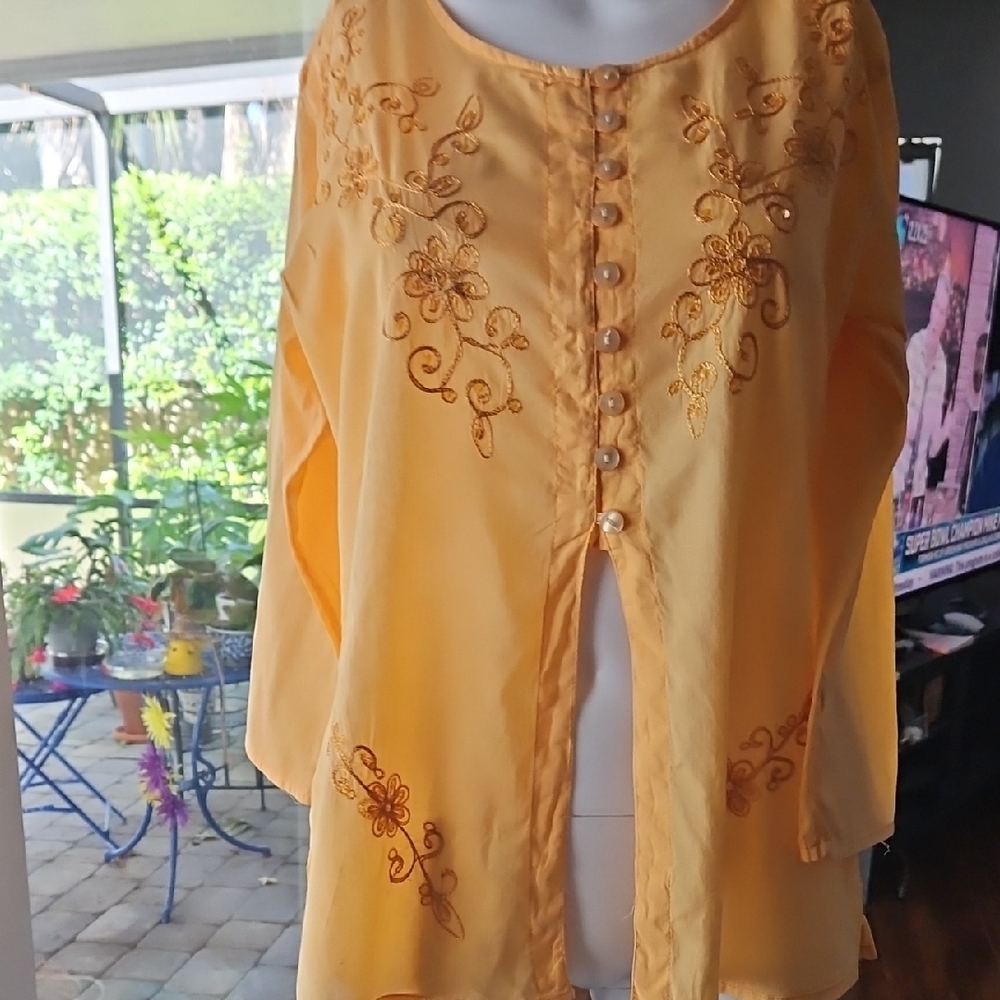 Max Mehra Embroidered Yellow Women's Top Medium